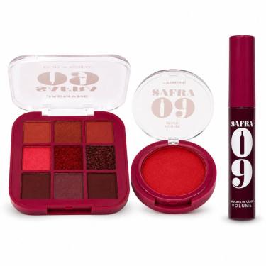 Imagem de Kit Jasmyne Safra 09: Paleta De Sombras, Blush Vermelho, E Máscara