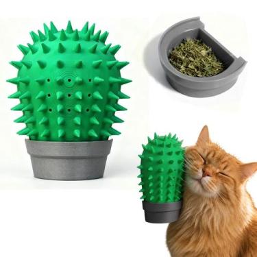 Imagem de Escova massageadora para gatos com porta catnip cacto - CHAVEIRO
