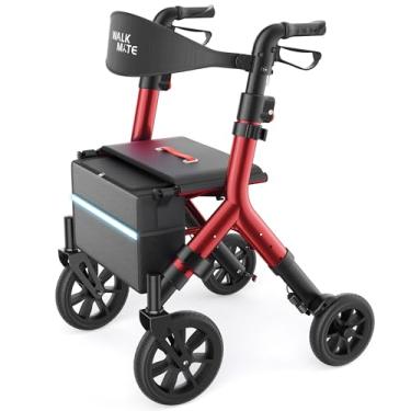 Imagem de WALK MATE Andador Rollator Para Idosos Mais Alto 5,3~7 Pés Com Assento Ajustável Em Altura, Rodas De 10 Polegadas Caminhantes Ocultos Em Arame Design Compacto Dobrável Design Leve Mobilidade Auxilia
