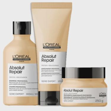 Imagem de LOreal Professionnel Kit Serie Expert Absolut Repair Gold Quinoa Protein Shampoo 300ml Condicionador 200ml e Mascara 250ml