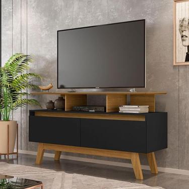 Imagem de Rack Rubi Tv Até 50 2 Portas Pé Madeira Cinamomo Preto Fosco