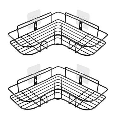 Imagem de WORTHBUY Prateleira organizadora de chuveiro para banheiro, cesta de parede para banheiro, armazenamento de prateleira de chuveiro, suporte de parede, sem perfuração (preto, pacote com 2)