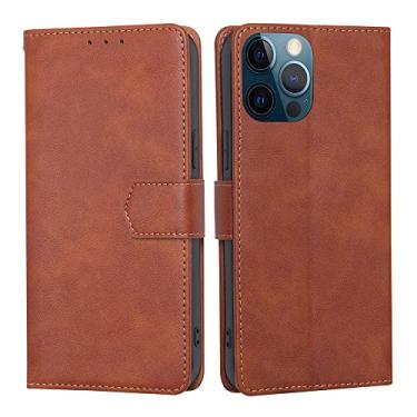 Imagem de Capa para iPhone 13/13 Pro/13 Pro Max, Capa carteira flip de couro PU de luxo com bolsos para cartões e bolsos para notas com suporte integrado capa de proteção com fecho magnético de suporte, marrom, 13 Pro 15,1 cm