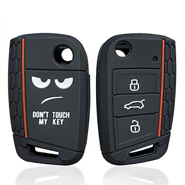 Imagem de YJADHU Capa de silicone para chave de carro, adequada para VW Volkswagen Polo Golf Passat Caddy T6 Tiguan Skoda A7 Octavia Assento Rápido Ibiza Leon Flip Ateca 2021, 1PC B preto