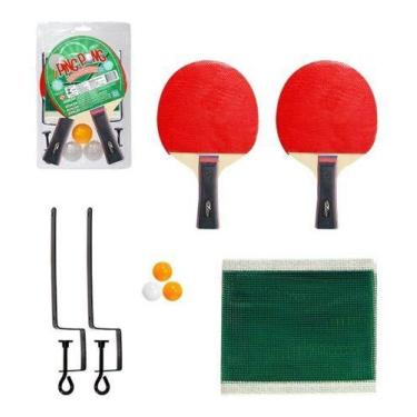 Imagem de Kit Ping Pong Tenis Mesa 2 Raquetes 3 Bolas E Rede + Suporte - Art Bri