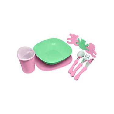 Imagem de Jogo de Talheres Prato Copo Infantil Protetor Plastico Rosa