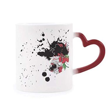 Imagem de Caneca de grés com tinta de aquarela flor Peônia sensível ao calor vermelha que muda de cor