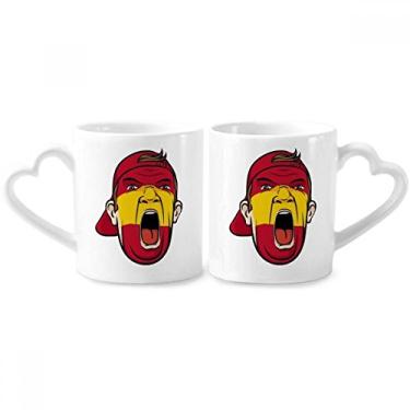 Imagem de Conjunto de canecas de porcelana para casal com bandeira da Espanha e cabeça de maquiagem facial com alça de coração