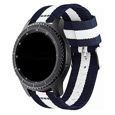 Imagem de Pulseira 22mm Nylon Listrada compatível com Samsung Galaxy Watch 3 45mm - Galaxy Watch 46mm - Gear S3 Frontier - Amazfit GTR 47mm - Amazfit GTR 2 - Marca LTIMPORTS (Azul/Branco)