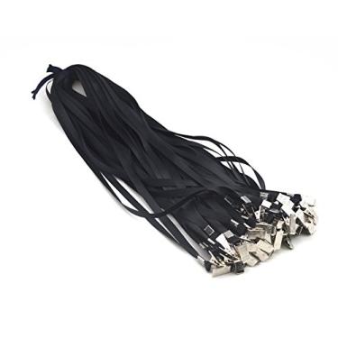 Imagem de Bird Fiy® Cordão de nylon 50 peças com clipe de buldogue de luxo para cartões de identidade/crachás (preto)