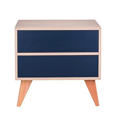 Imagem de Mesa de Cabeceira Retrô com Portas Bréscia Carvalho e Azul Marinho