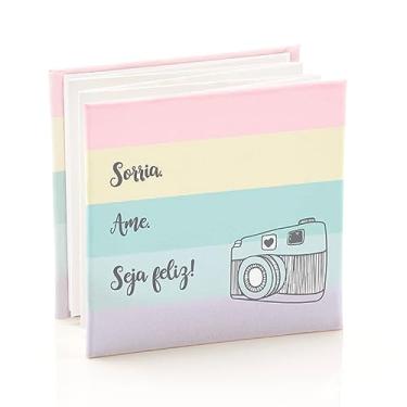 Imagem de Álbum de fotos Ical, encadernação sanfona autocolante, folhas de papel especial branco, para 12 fotos 10x10cm - compatível com Polaroid - linha Sanfonado - modelo cores claras - sorria - 901