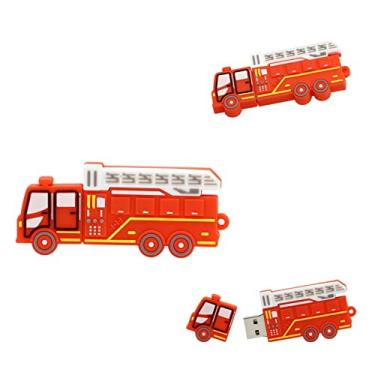 Imagem de Pen Drive USB de 16 GB - Unidade USB de 16 GB - Armazenamento digital de 16 GB (caminhão de bombeiros vermelho)