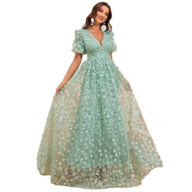 Imagem de Camisa Feminina Elegant Floral Embroidery Mesh Overlay Butterfly Appliques Maxi Dress (Color : Green, Size : M)