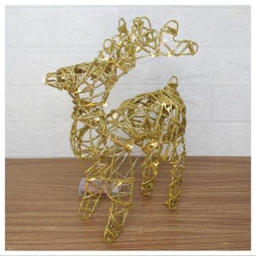 Imagem de Rena Aramada Natal Iluminada 30 Led Dourada Com Glitter 30cm