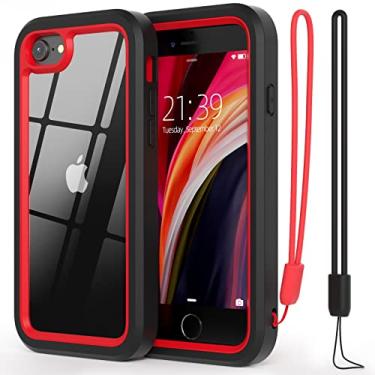 Imagem de WXR Capa para iPhone SE 2022/2020, capa para iPhone 8/7/6S/6, amortecedor de silicone macio e parte traseira e interna de policarbonato rígido transparente, capa 3 em 1 resistente à queda para iPhone SE 3ª/2ª 4,7 polegadas (vermelho + preto)