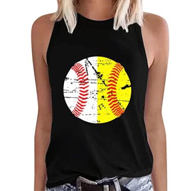 Imagem de PKDong Camiseta feminina de beisebol com estampa de mamãe, sem mangas, gola redonda, regata feminina, Preto, P