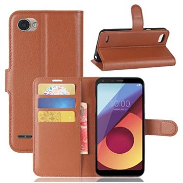 Imagem de Capa para LG Q6 Plus, capa carteira flip de couro PU premium com compartimento para cartão, suporte e fecho magnético [capa interna à prova de choque de TPU] Compatível com LG Q6 PLUS