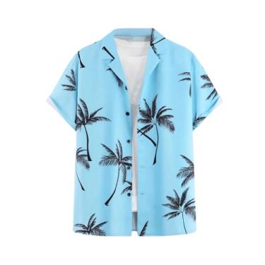 Imagem de SOLY HUX Camisa masculina casual de verão com estampa tropical de manga curta e botões, Multitropical, M