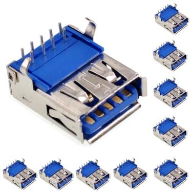 Imagem de Ganasome 10 peças 90 graus pé curvado tipo A 3.0 conector USB fêmea, montagem PCB, 9 pinos para leitores de cartão USB