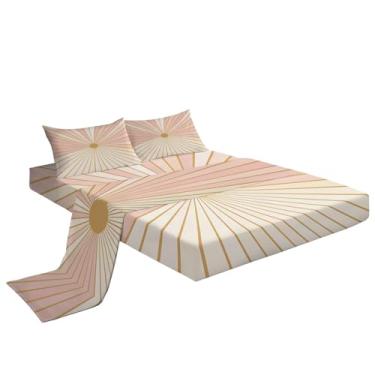 Imagem de Eojctoy Jogo de lençol solteiro - Lençóis de cama respiráveis ultra macios - Lençóis escovados de luxo com bolso profundo - microfibra abstrata listras solares padrão de roupa de cama enrugado, cinza