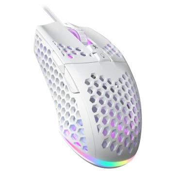 Imagem de Mouse para jogos SOLAKAKA SM900 branco com fio com concha de favo de mel, 12800 DPI, 7 botões programáveis, mouses leves para jogos, mouse ergonômico com fio, para jogos Win/PC/Mac/Laptop
