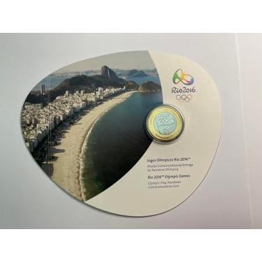 Imagem de MOEDA Comemorativa da Entrega da Bandeira Olímpica dos Jogos Rio 2016 Folder Oficial da CASA DA MOEDA DO BRASIL