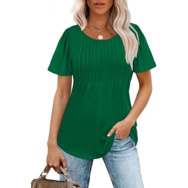 Imagem de Generic Camisas de manga curta para mulheres verão vestido casual tops plissado frente,Green,XXL