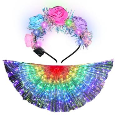 Imagem de Myohyinwon Vestido de princesa para meninas com luzes de borboletas e asas de LED para meninas para festas de Natal e Halloween, Multicor, Kid Size