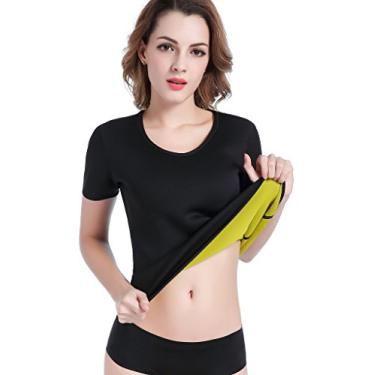 Imagem de Valentina – Camiseta feminina modeladora de corpo termoplástico, modelador de neoprene para emagrecimento, roupa de sauna para treino, queimador de gordura de estômago, melhor modelador abdominal para perda de peso, preto P – 4GG, Preto, Large