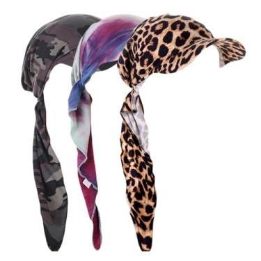 Imagem de DINPREY Cachecóis de cabeça longos pré-amarrados para mulheres, bandana turbante, quimioterapia, câncer, lenço de cabeça para mulheres, Leopardo, tie dye, camuflagem, tamanho �nico