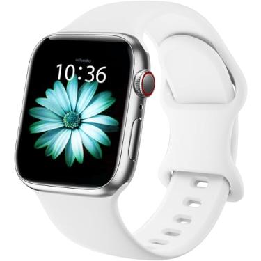 Imagem de ZALAVER Pulseiras compatíveis com Apple Watch de 38 mm, 40 mm, 41 mm, 42 mm, 44 mm, 45 mm, 49 mm, pulseira de substituição esportiva de silicone macio para iWatch SE Ultra Series 8 7 6 5 4 3 2 1 mulheres e homens branco 38 mm/40 mm M/L