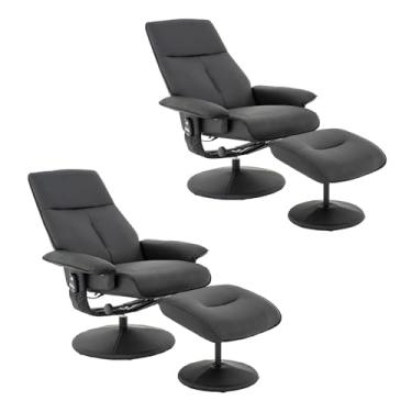 Imagem de Kit 2 Poltronas de Massagem Reclinável e Giratória Arizona com Apoio de Pés Pu Preto G56 - Gran Belo