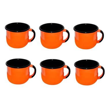 Imagem de Jogo de Xícara de Chá 06 Peças Esmaltada Laranja 240 ml Ewel