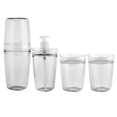 Imagem de Kit Banheiro Lavabo Porta Escova Agodão Sabonete Líquido 4 Peças (Transparente)