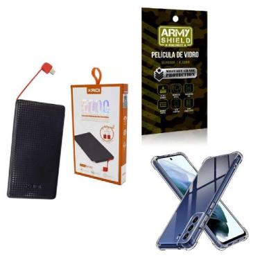 Imagem de Kit Power Bank 5.000mAh + Capinha Samsung S21Fe + Película 3D - Armysh