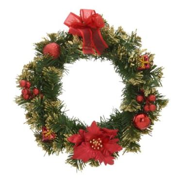 Imagem de Guirlanda de Natal 30cm Enfeite Porta Decoracao Natalina Luxo Premium Vermelho Dourado