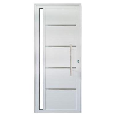 Imagem de Porta de Alumínio Lambril Branco Com Puxador, Friso e Vidro Linha 25 -