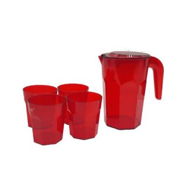 Imagem de Kit Suco Jarra E Copos Oitavados Kit com 5 Peças Dehaus