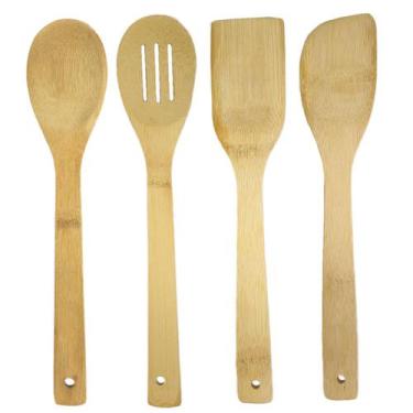 Imagem de Conjunto 4 Utensílios De Madeira Bambu Espátula Colher - Idea