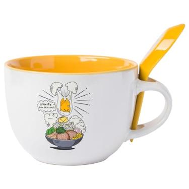 Imagem de Silver Buffalo Caneca de sopa de cerâmica Sanrio Gudetama Lazy Egg Situations Gravity Can Be Cruel com colher, 680 g