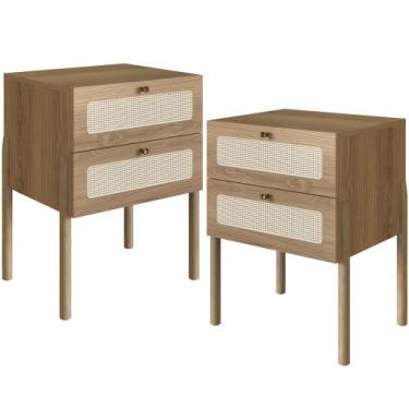 Imagem de Kit 02 Mesas de Cabeceira 02 Gavetas com Telinha Pés Madeira Moss A03 