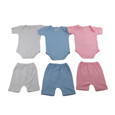 Imagem de Kit Com 6 Peças Bebê Verão Body Manga Curta e Shorts - Tanran Baby, Az