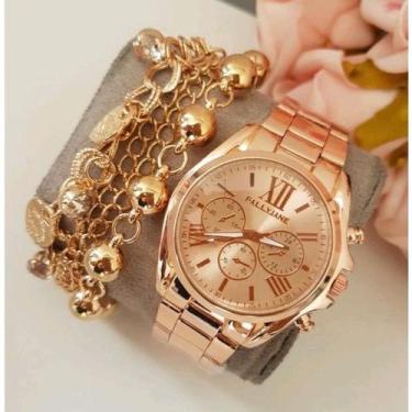 Imagem de Relógio Feminino A Prova D'água metal Dourado Rose A cor da caixa é al