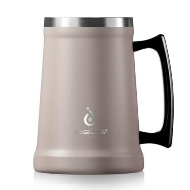 Imagem de Ideus Caneca de cerveja isolada, 24/32 onças aço inoxidável parede dupla caneca de cerveja gigante copo de cerveja de metal com alça grande (710 ml), rosa empoeirado