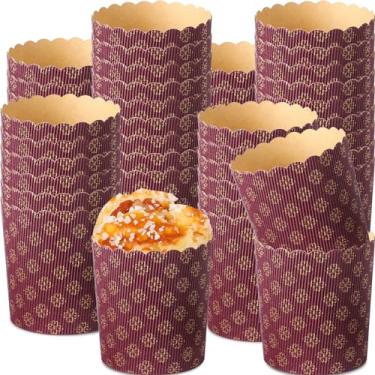 Imagem de FoldTier 48 peças de molde de panetone de páscoa forma ondulada para bolos, pão, formas redondas de papel para cozinha muffin cupcake kulich paska, marrom (340 g)