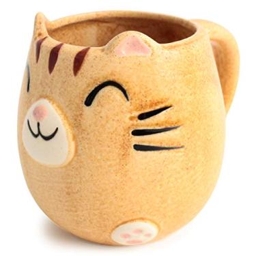 Imagem de Caneca de cerâmica japonesa Mino ware em forma de gato feita no Japão (importação do Japão) CPM107 (amarelo mel)