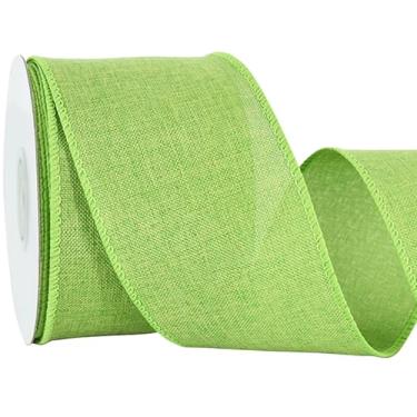 Imagem de RIBBOOO Fita com fio de serapilheira natural, fita de tecido verde claro de 6 cm e 10 metros para artesanato, laço de guirlanda, embrulho de presente, casamento, decoração de festa de Natal