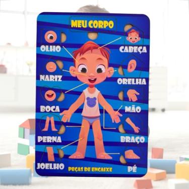 Imagem de Quebra Cabeça Educacional Azul Corpo Humano Masculino Infantil 11 Pçs