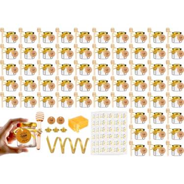 Imagem de DnayDkiy Mini Potes de Mel de Vidro Hexagonal de 60 Contagens com Conchas - Lembrancinhas Perfeitas para Chás de Bebê - Inclui Amuletos de Abelha Dourada, Cartões de Agradecimento, Adesivos, Sacolas d